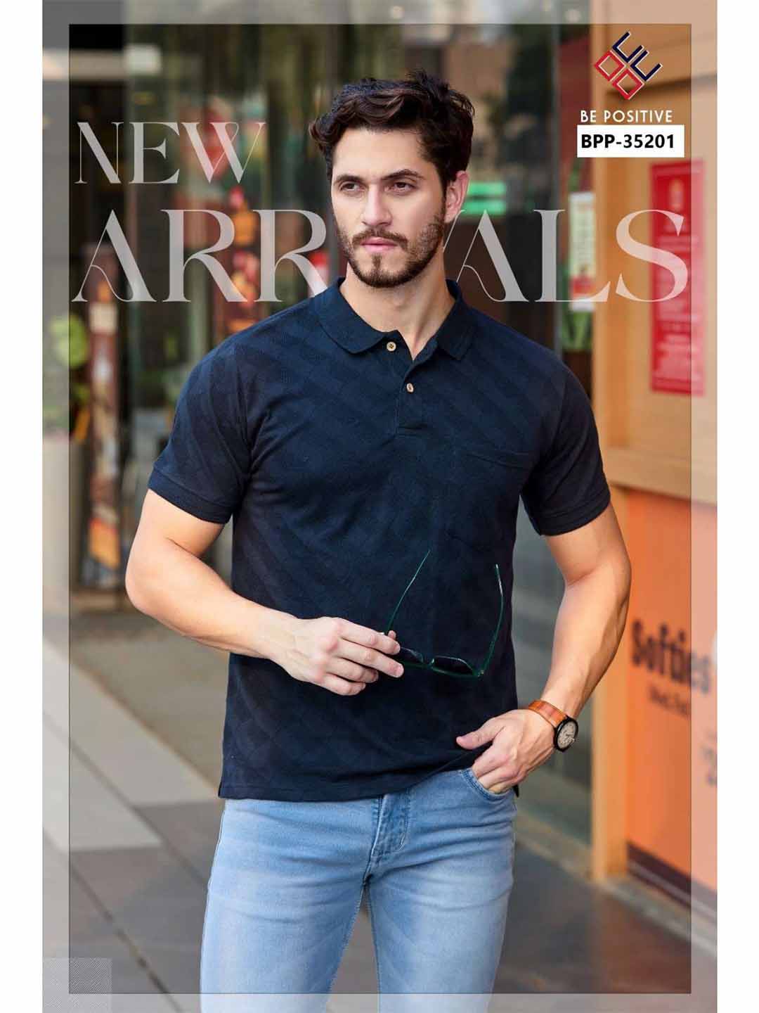 Dark Navy Striped Polo Neck T-Shirt