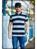 Navy Striped Polo Neck T-Shirt