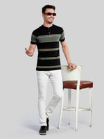 Black with Green Striped Henly Neck T-Shirt