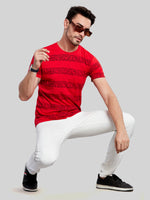 Red with Black Printed Round Neck T-Shirt