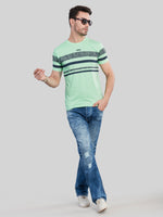 Green Striped Round Neck T-Shirt
