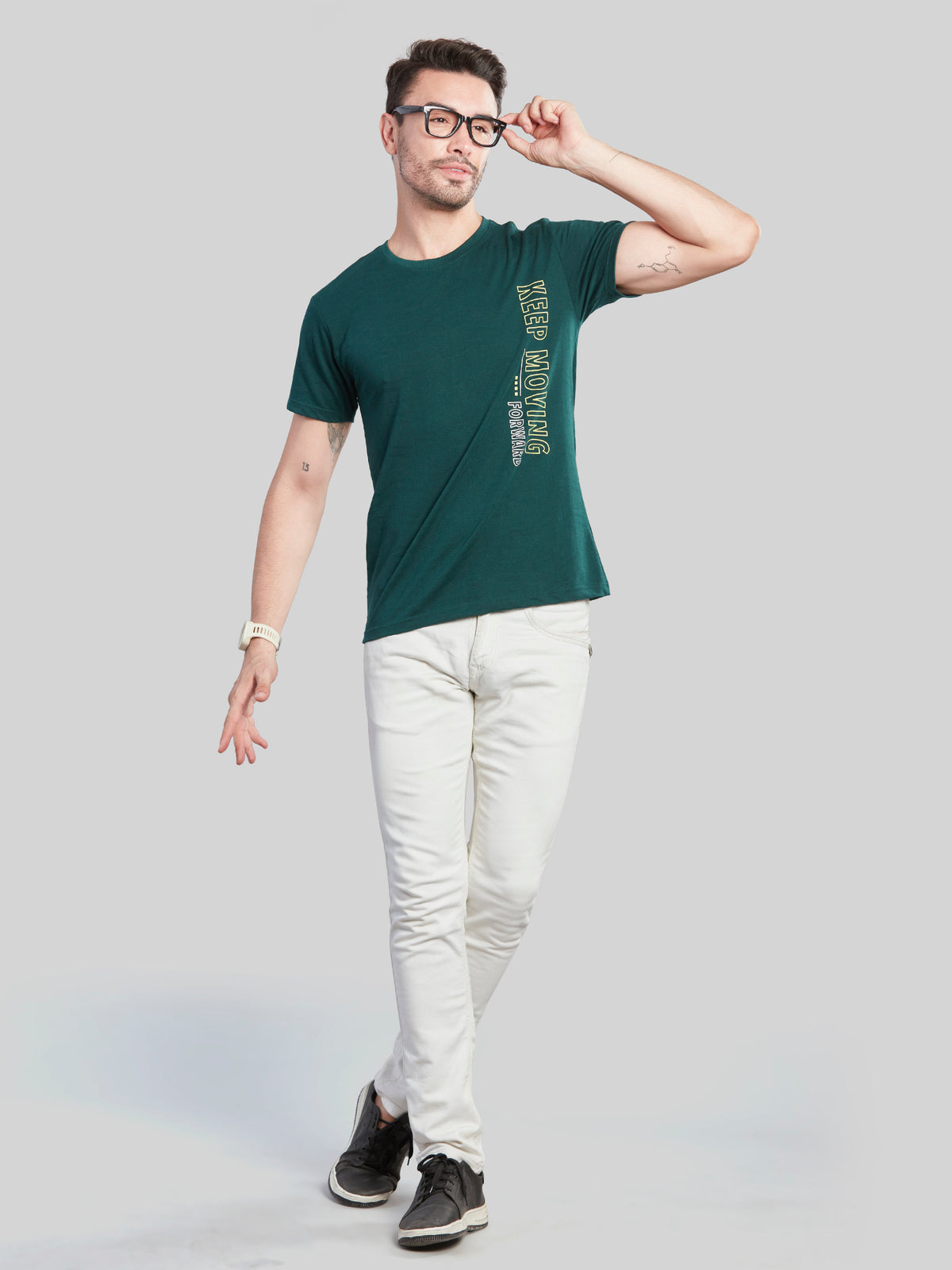 Green Printed Round Neck T-Shirt