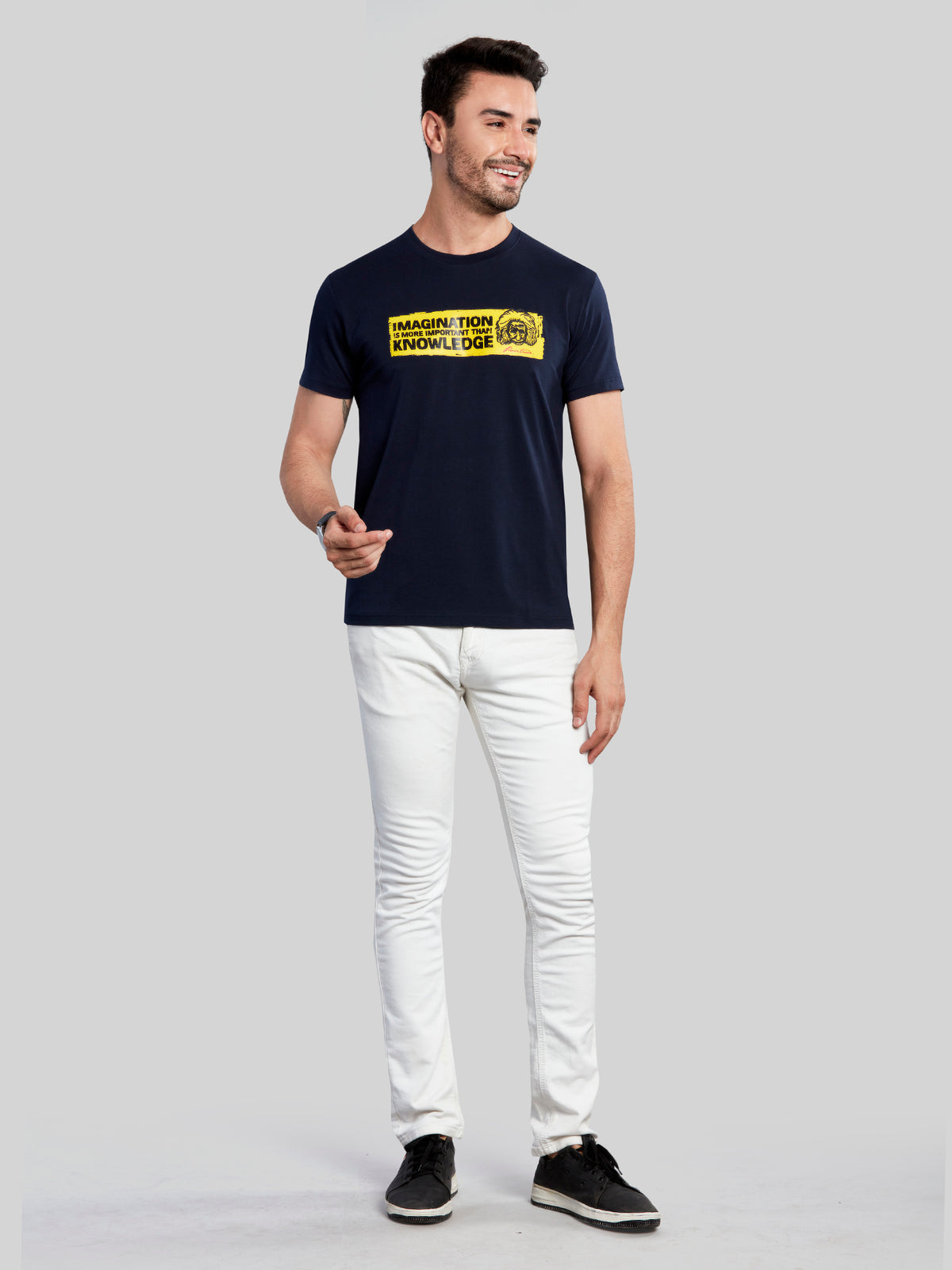 Navy Printed Round Neck T-Shirt