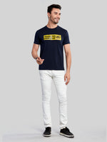 Navy Printed Round Neck T-Shirt