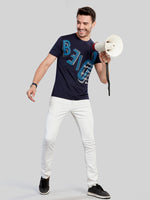 Navy Printed Round Neck T-Shirt
