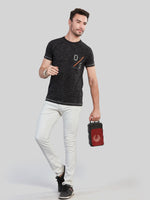 Black Printed Round Neck T-Shirt