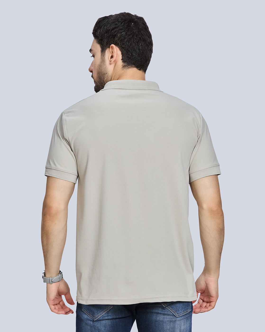 Cement Plain Polyester Polo Neck T-Shirt