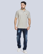 Cement Plain Polyester Polo Neck T-Shirt