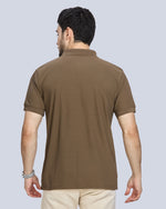 Dark Grey Plain Polyester Polo Neck T-Shirt
