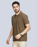 Dark Grey Plain Polyester Polo Neck T-Shirt