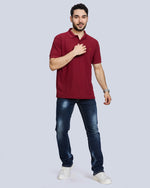 Marron Plain Polyester Polo Neck T-Shirt