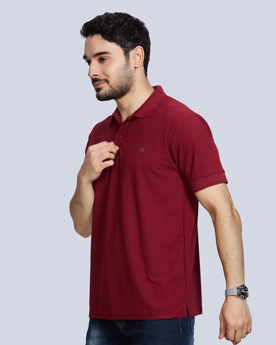 Marron Plain Polyester Polo Neck T-Shirt