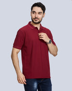 Marron Plain Polyester Polo Neck T-Shirt