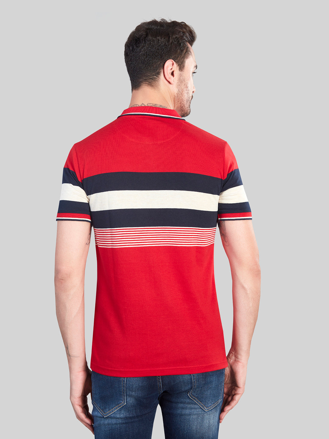 Red Striped Polo Neck T-Shirt