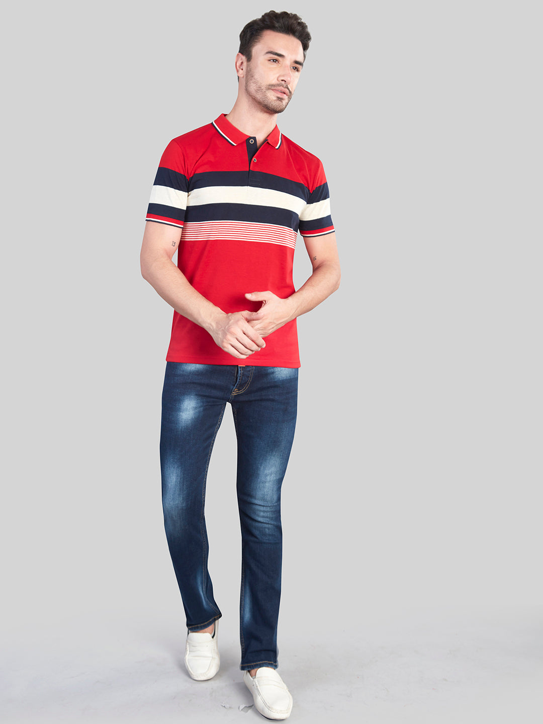 Red Striped Polo Neck T-Shirt
