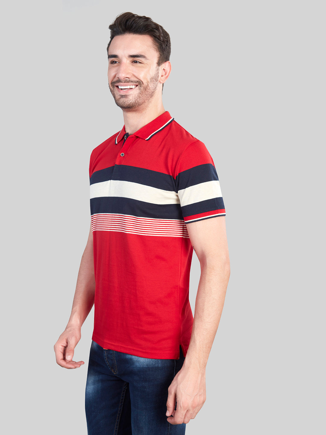 Red Striped Polo Neck T-Shirt