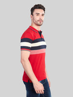 Red Striped Polo Neck T-Shirt