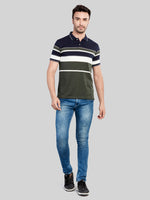 Navy Striped Polo Neck T-Shirt