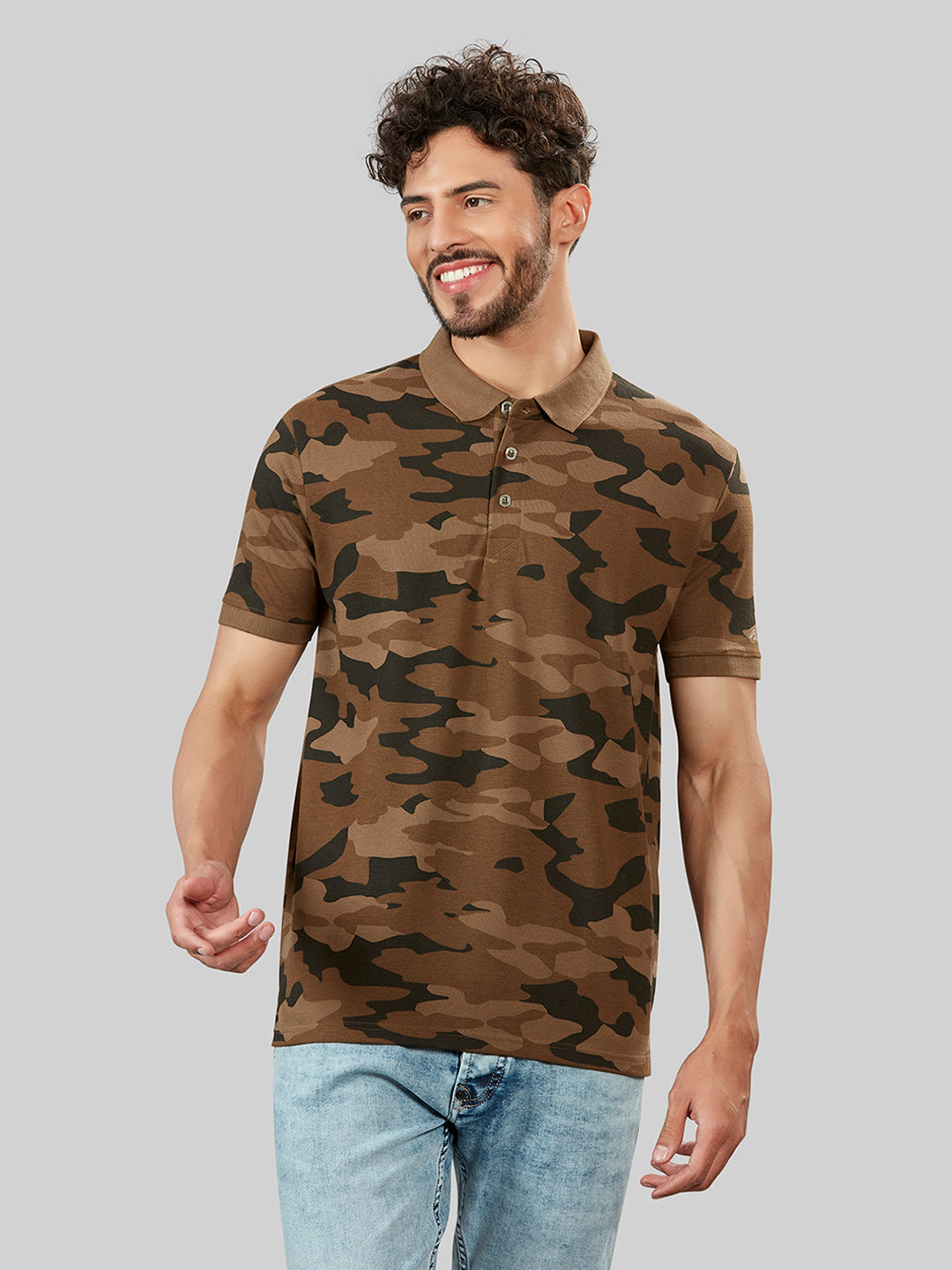 Olive Printed Polo Neck T-Shirt