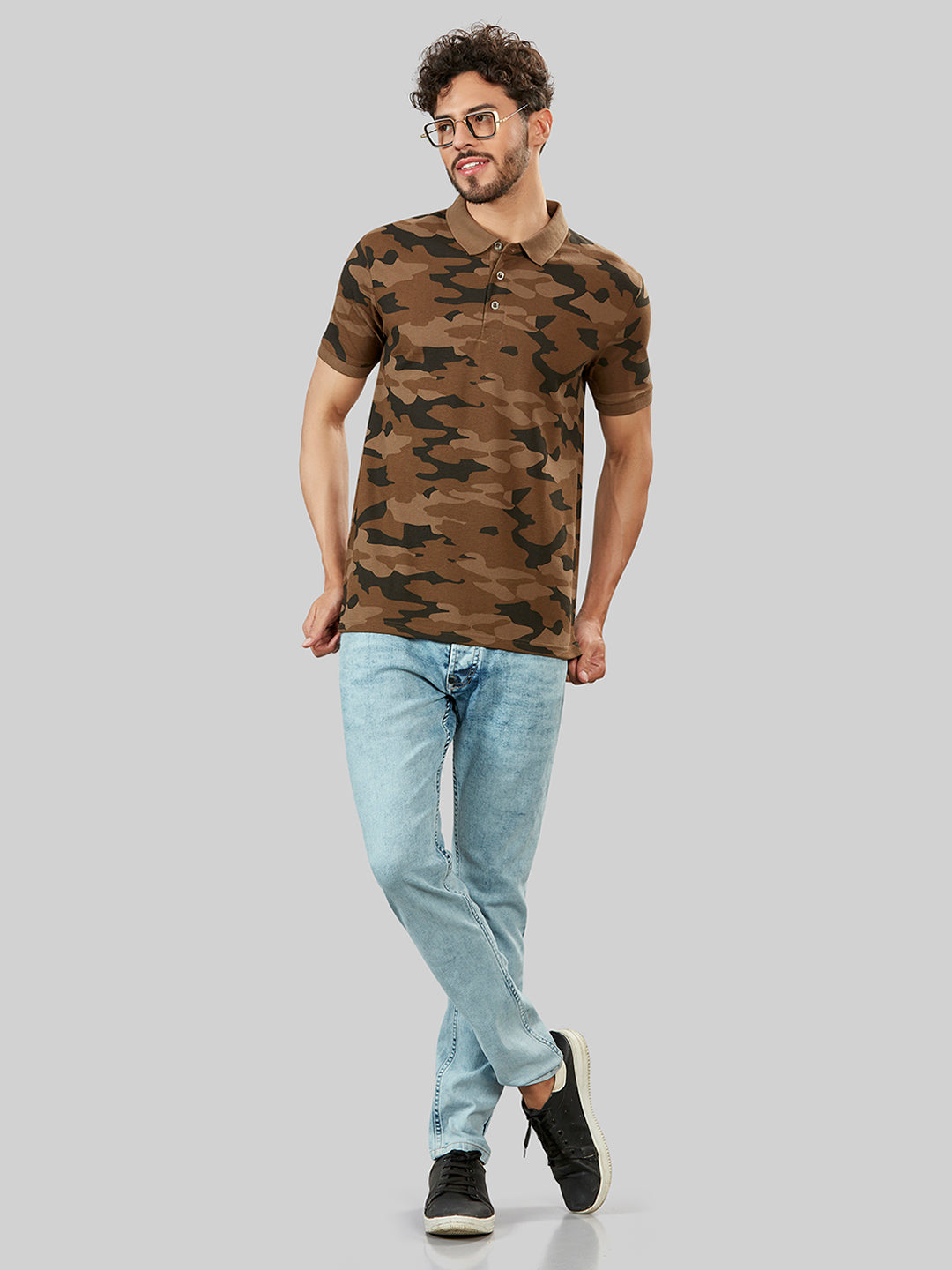 Olive Printed Polo Neck T-Shirt
