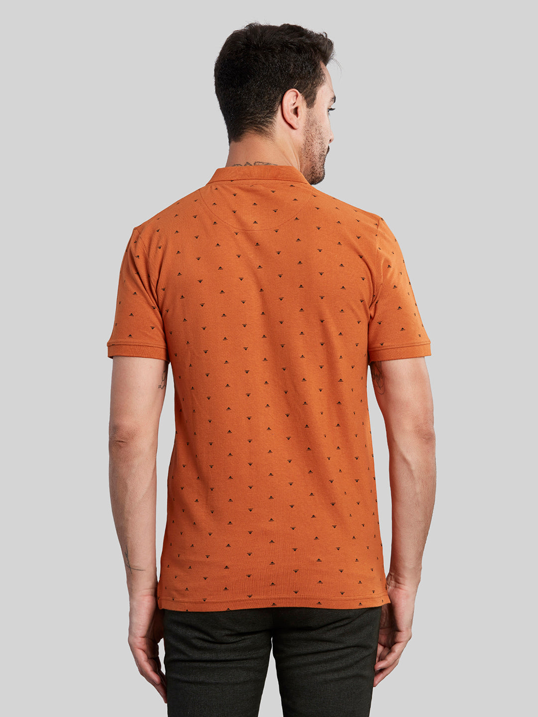 Rust Printed Polo Neck Cotton T-Shirt