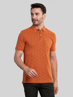 Rust Printed Polo Neck Cotton T-Shirt