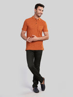 Rust Printed Polo Neck Cotton T-Shirt