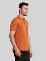 Rust Printed Polo Neck Cotton T-Shirt