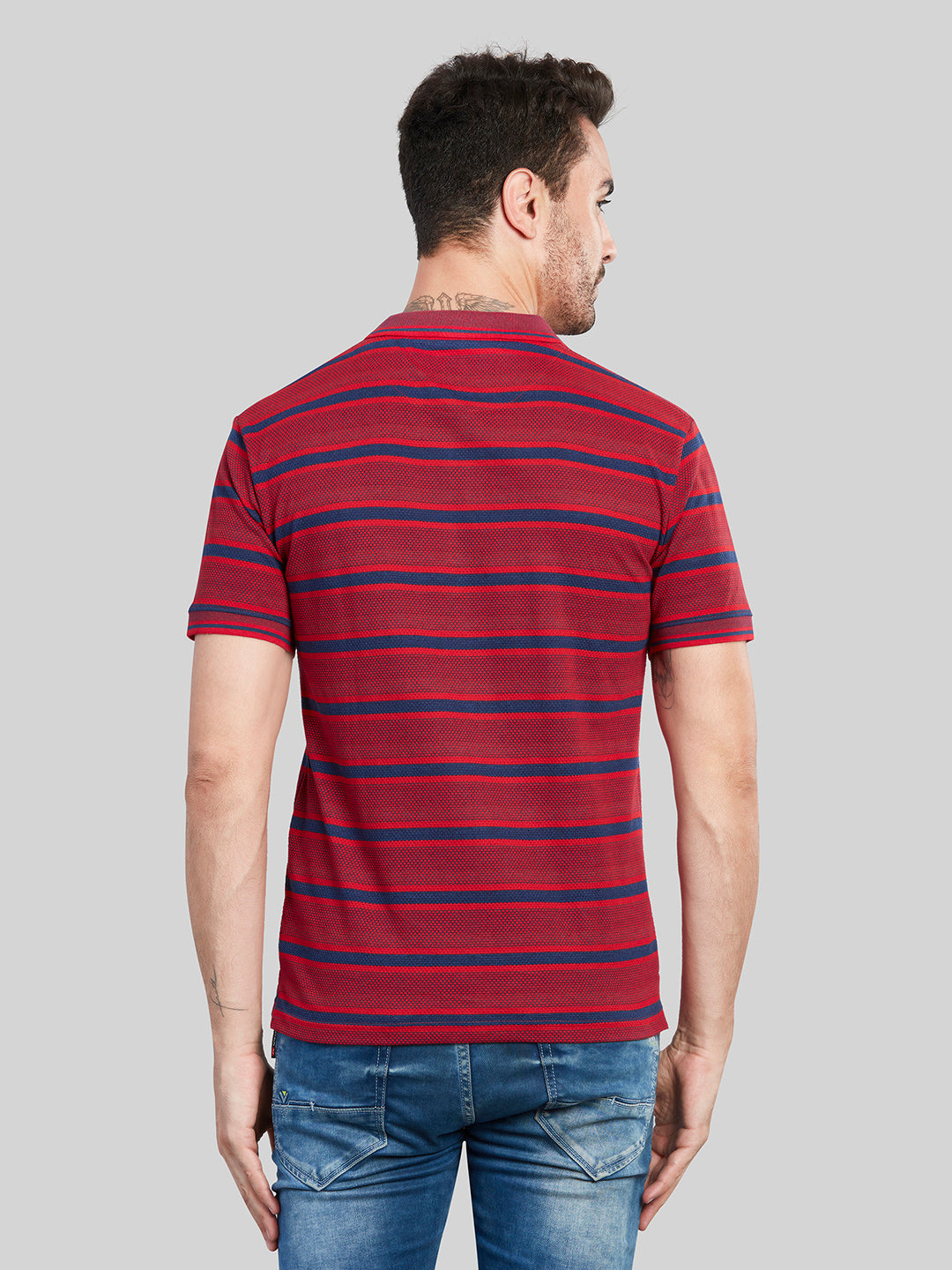 Red Striped Polo Neck T-Shirt