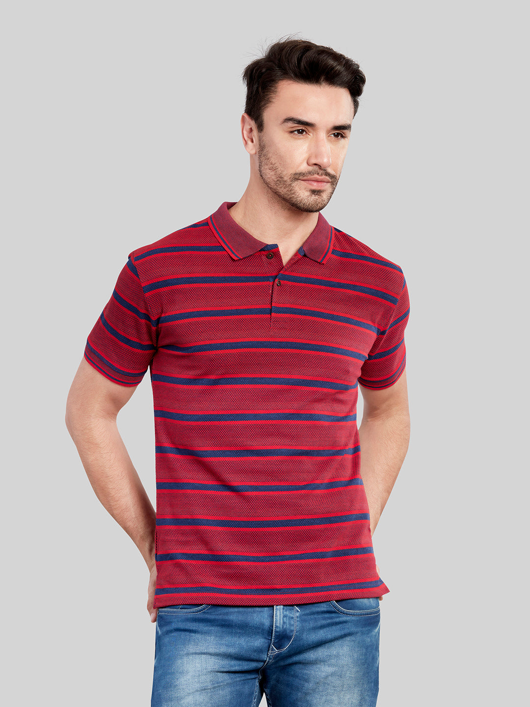 Red Striped Polo Neck T-Shirt