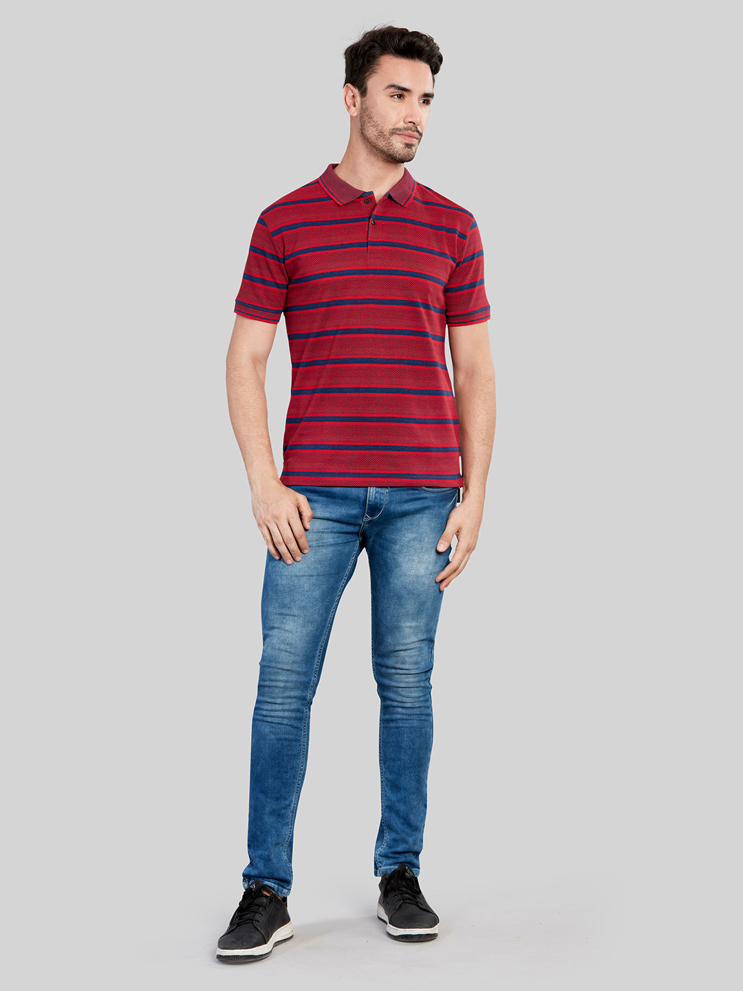 Red Striped Polo Neck T-Shirt