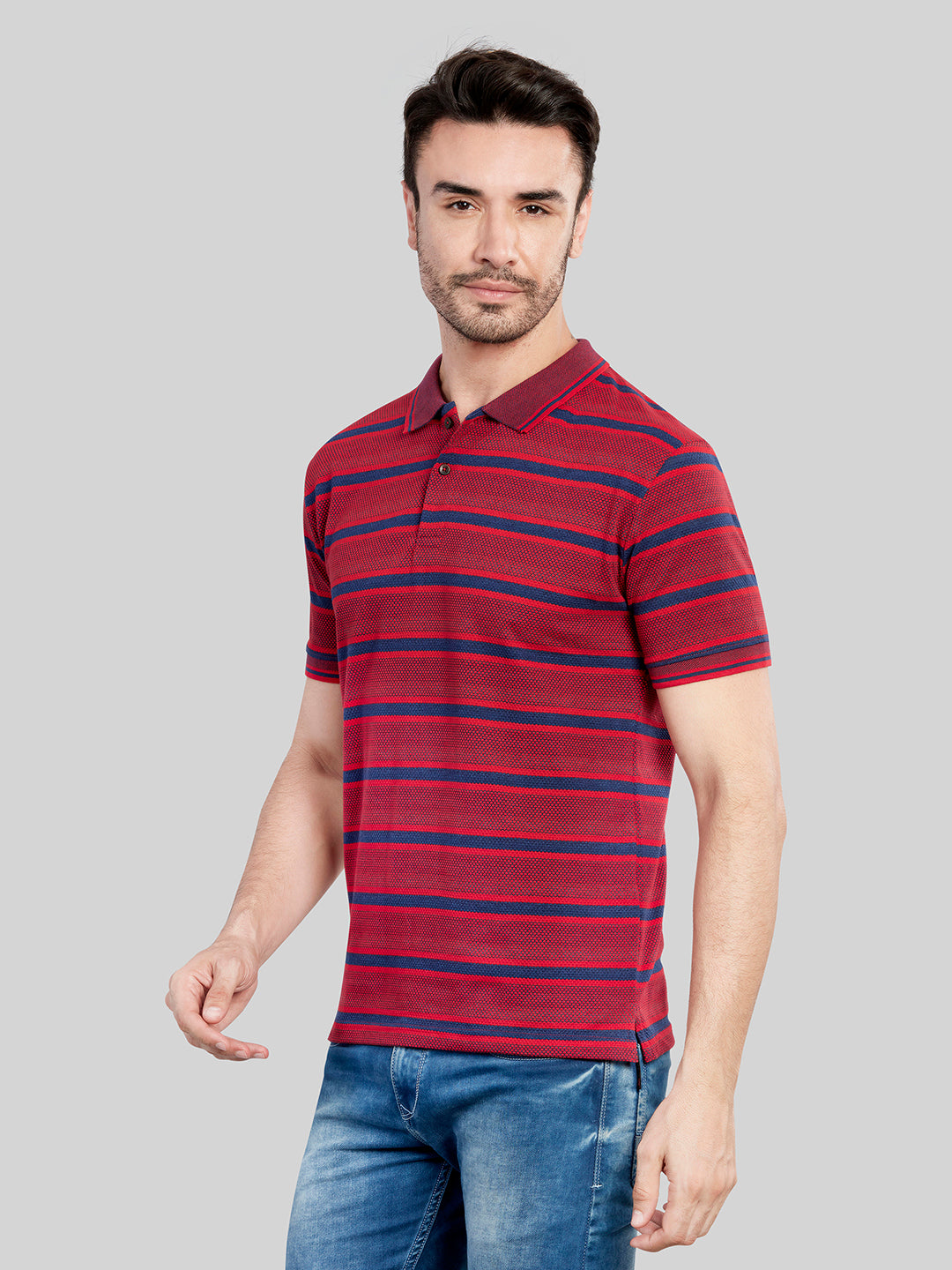 Red Striped Polo Neck T-Shirt