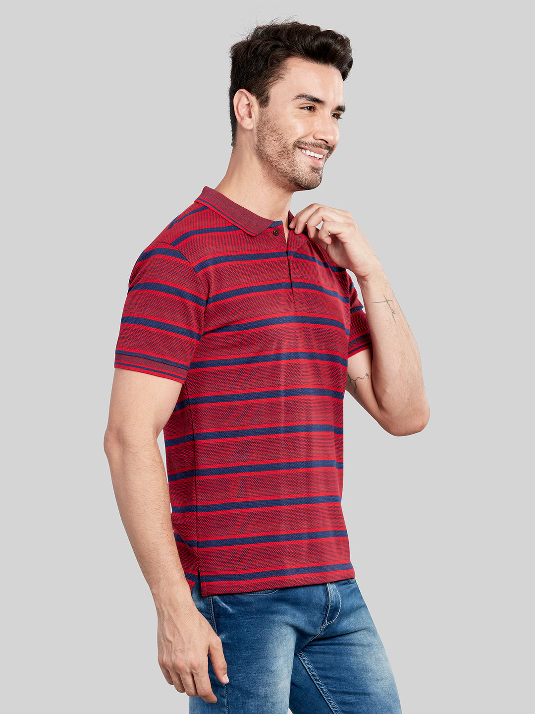 Red Striped Polo Neck T-Shirt