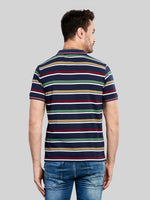 Navy Striped Polo Neck T-Shirt