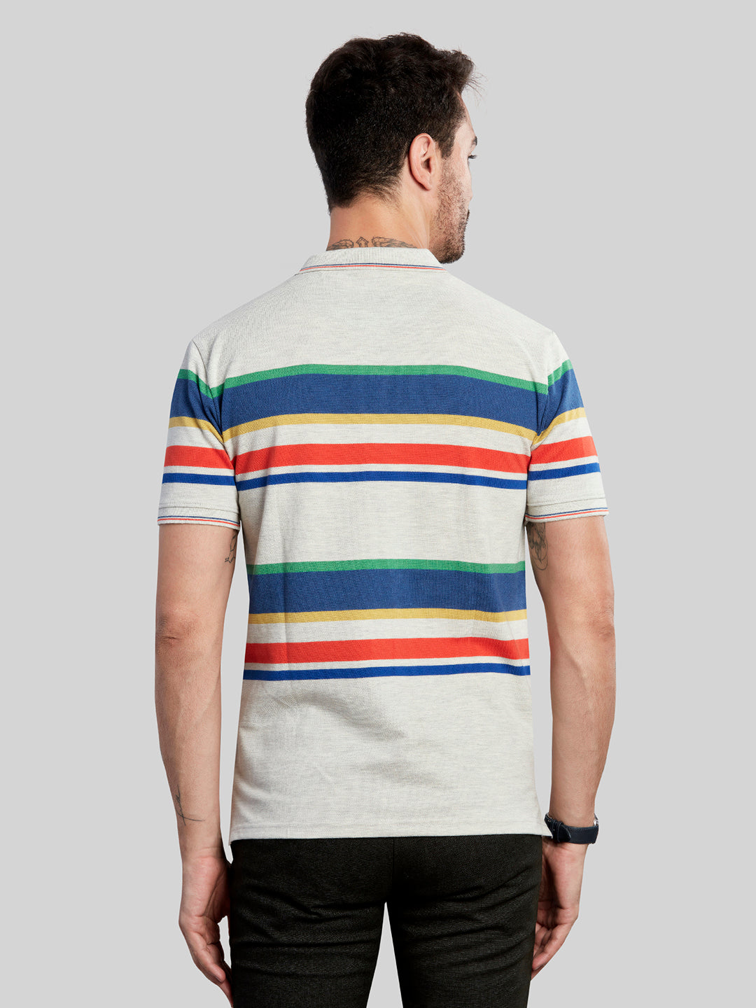 Multi Color Striped Polo Neck T-Shirt