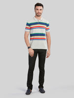 Multi Color Striped Polo Neck T-Shirt