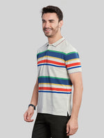 Multi Color Striped Polo Neck T-Shirt