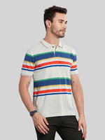 Multi Color Striped Polo Neck T-Shirt