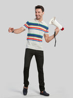 Multi Color Striped Polo Neck T-Shirt