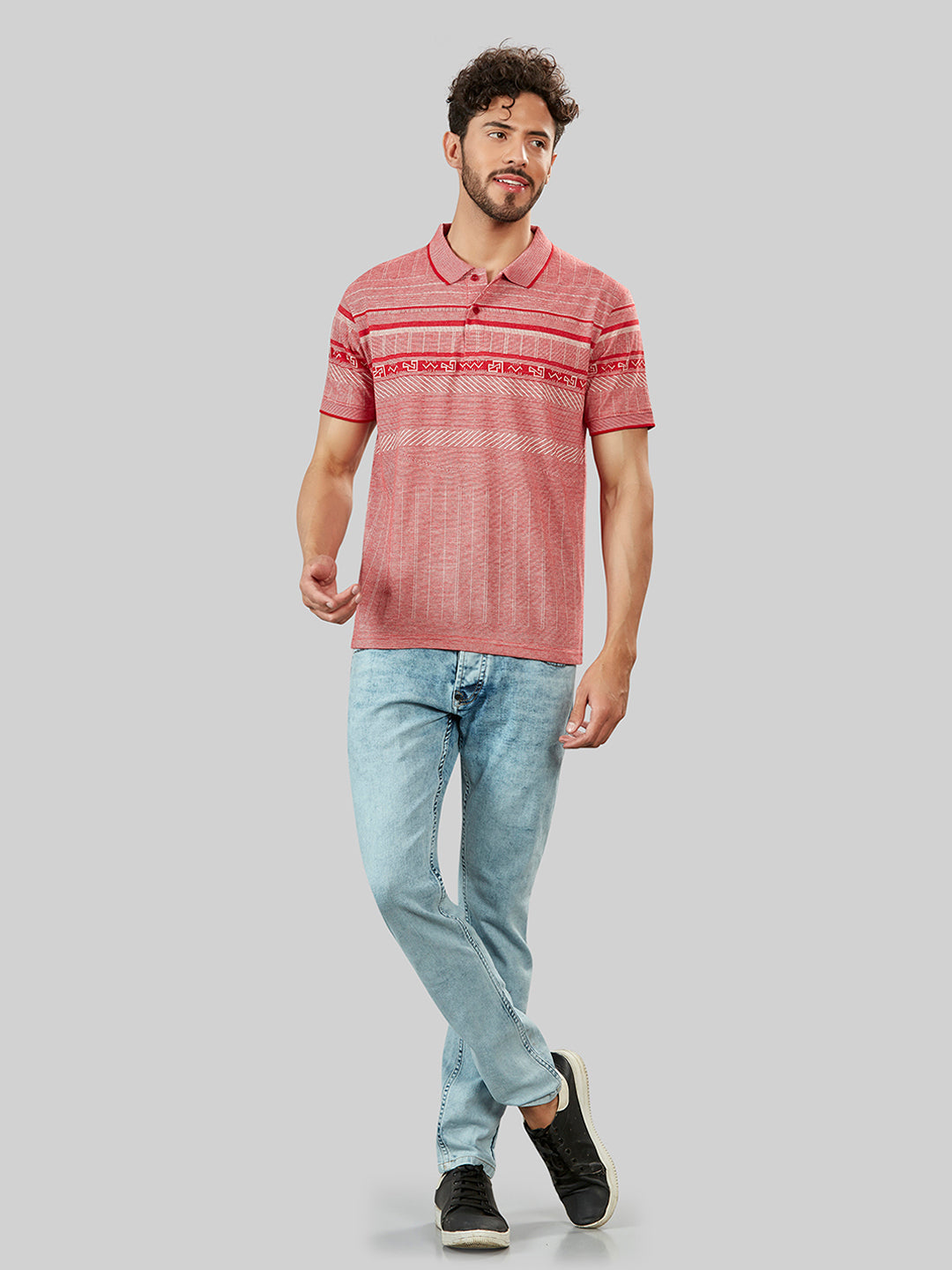 Red Printed Polo Neck T-Shirt