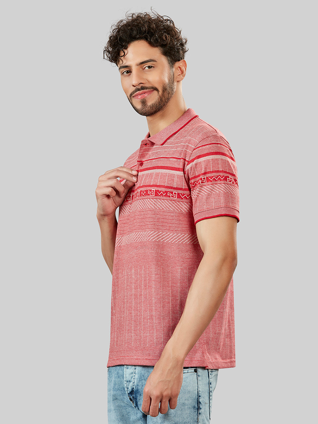 Red Printed Polo Neck T-Shirt