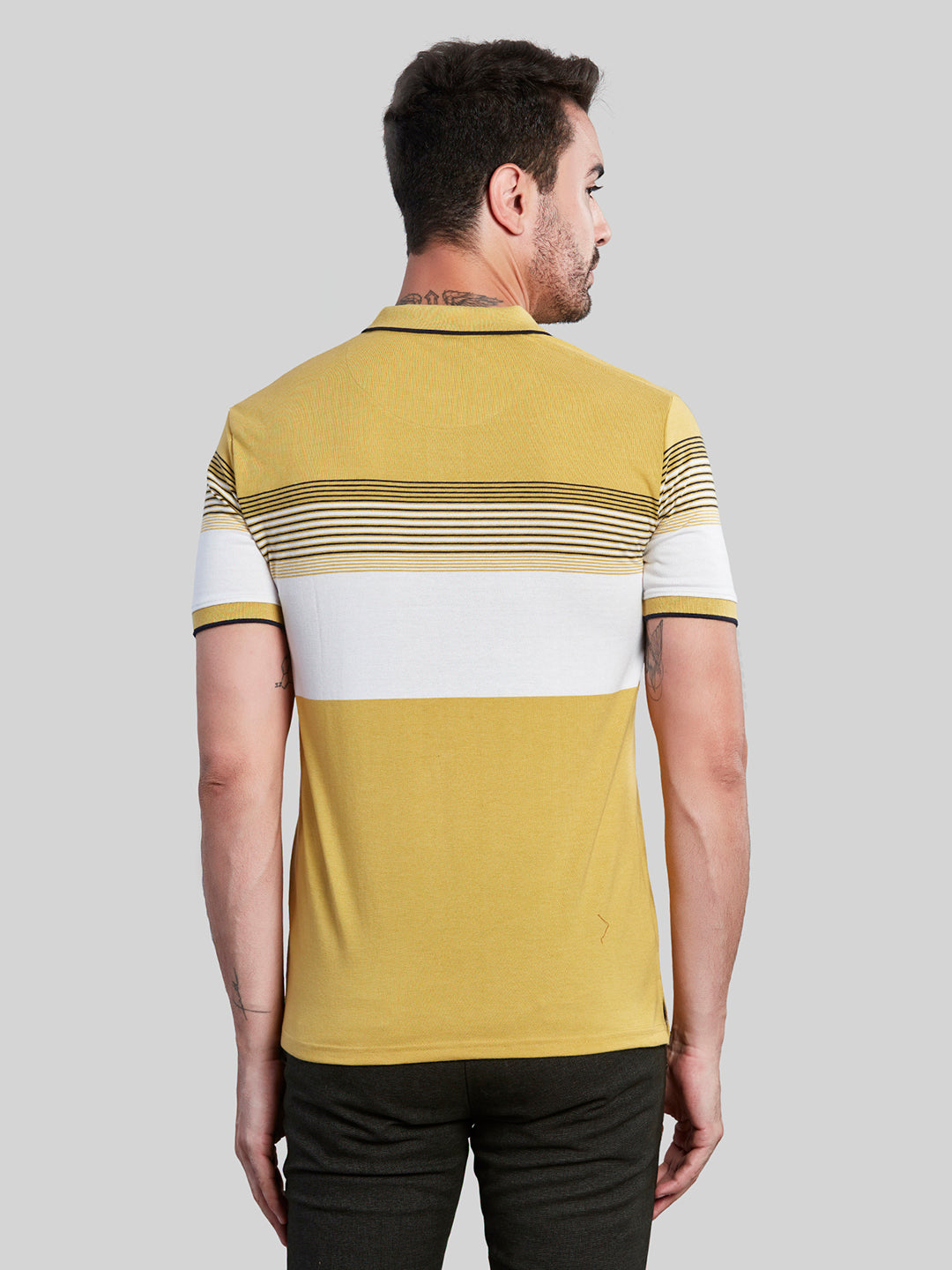 Yellow Striped Polo Neck T-Shirt