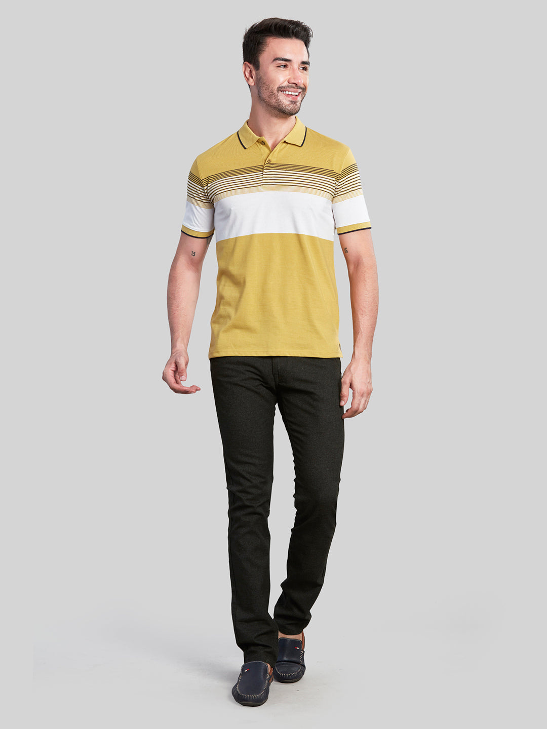 Yellow Striped Polo Neck T-Shirt