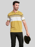 Yellow Striped Polo Neck T-Shirt