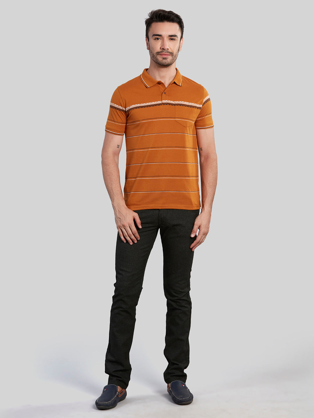 Mustard Striped Polo Neck T-Shirt