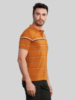 Mustard Striped Polo Neck T-Shirt