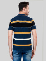 Navy Strpied Polo Neck T-Shirt