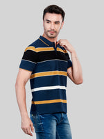 Navy Strpied Polo Neck T-Shirt