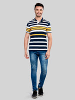 Blue & Yellow Striped Polo Neck T-Shirt