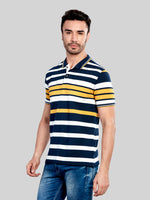 Blue & Yellow Striped Polo Neck T-Shirt